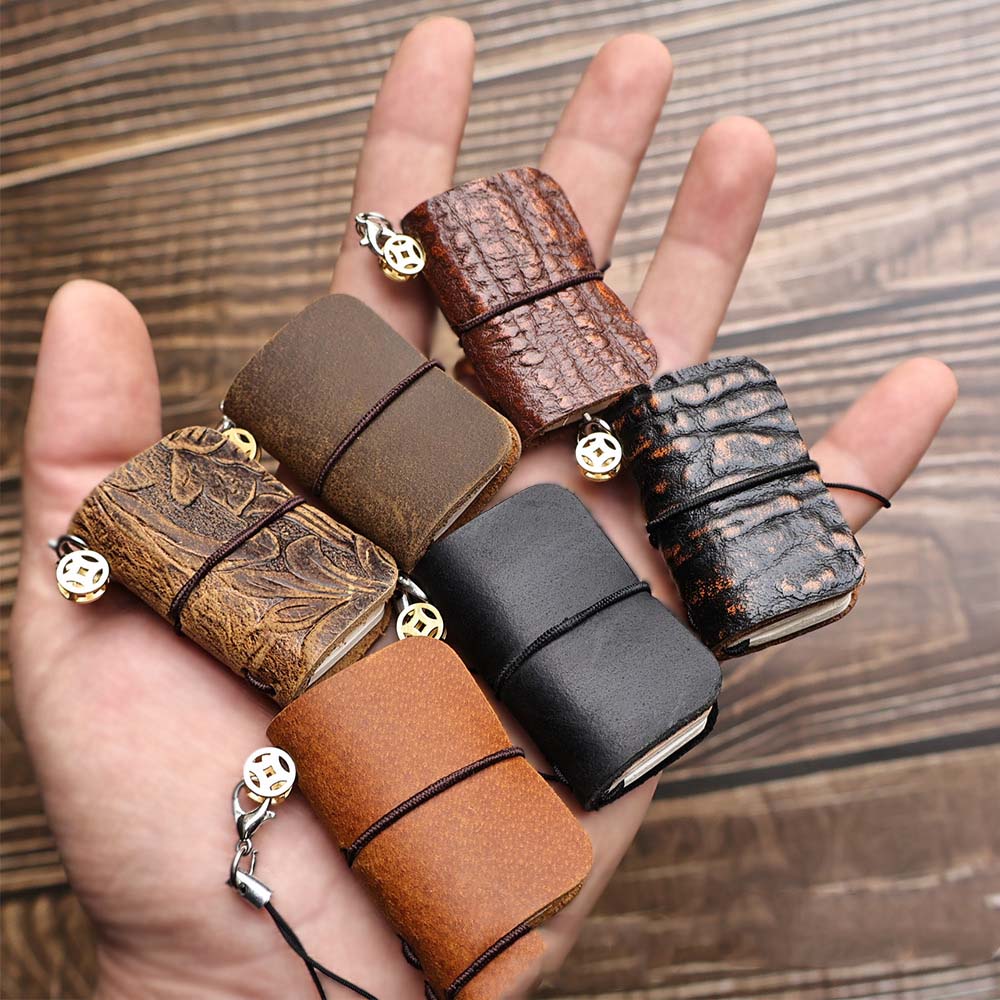 Super Mini Genuine Leather Pocket Notebook Keychain Handmade Genuine Leather Super Mini Pocket Notebook Keychain