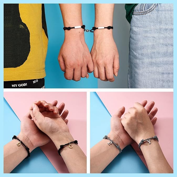 Custom Magnetic Initial Bracelet & Personalized with Engraving & Color Options Couple Jewelry