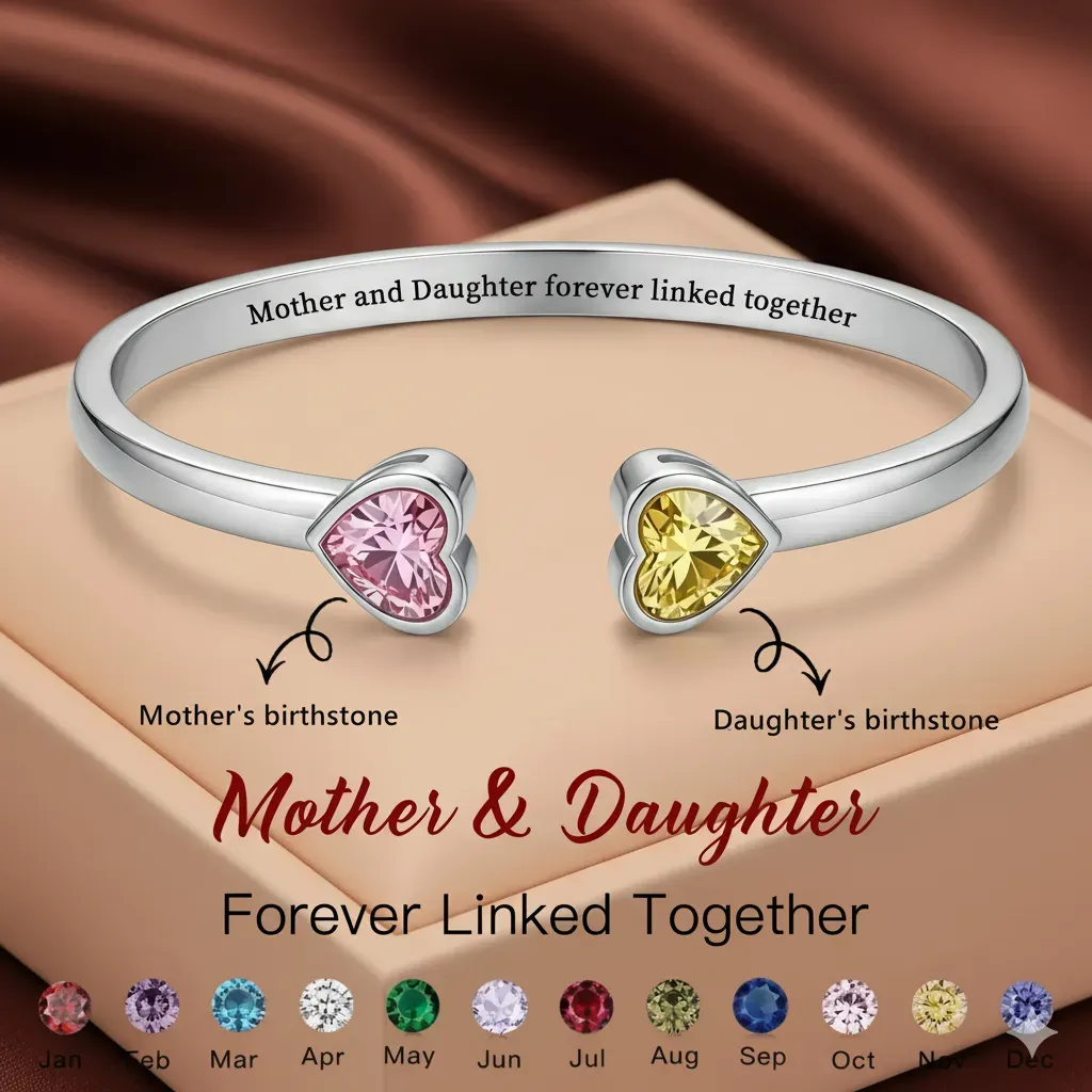Mother Daughter Forever Linked Hearts Bracelet Personalized Mother Daughter Heart Bracelet Mother's Day Gifts