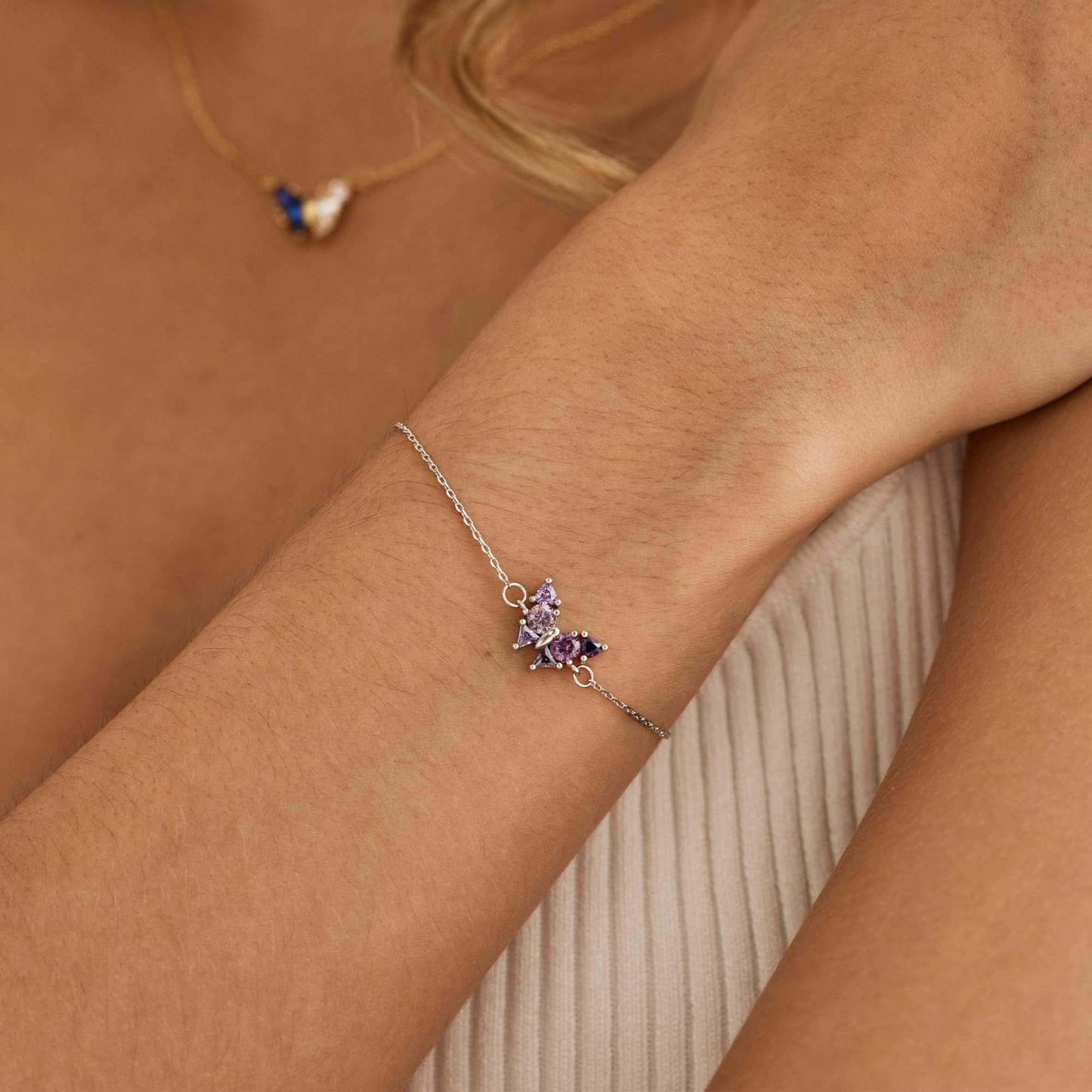 Personalized Butterfly Birthstone Bracelet Custom Two Birthstones Jewelry Custom Family Member Gift Custom Butterfly Charm Bracelet Mother's Day Gift