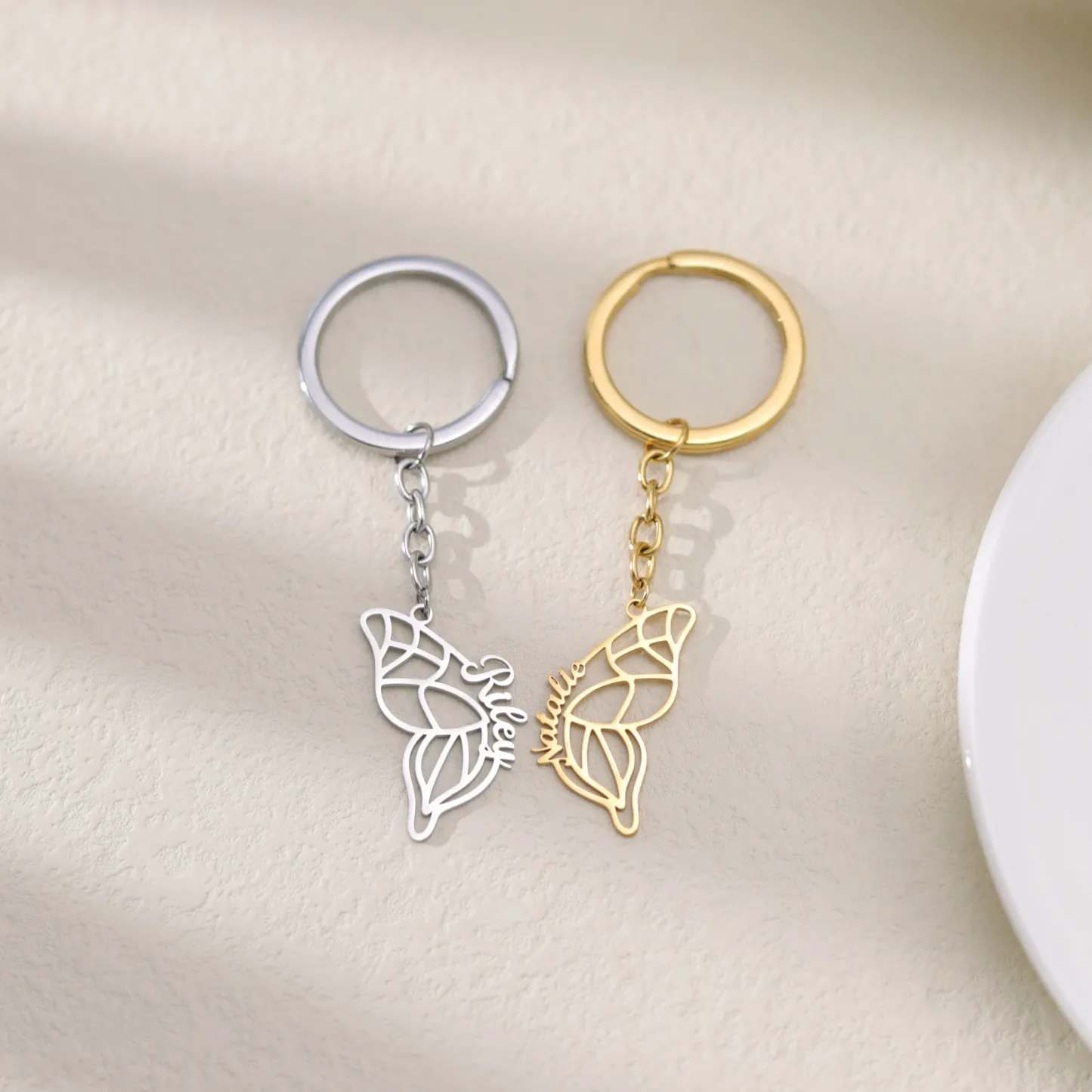Custom Two Butterfly Keychains Personalized Name Engraved Butterfly Key Chain Set of 2 Gift for Best Friends or Sisters