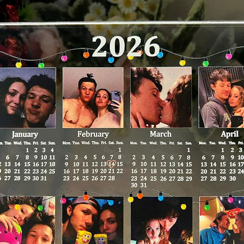 Personalized Photo 2026 Calendar LED Light Custom Couple Picture Glow Night Light Desk Calendar 2026 New Year Valentines Day Gift