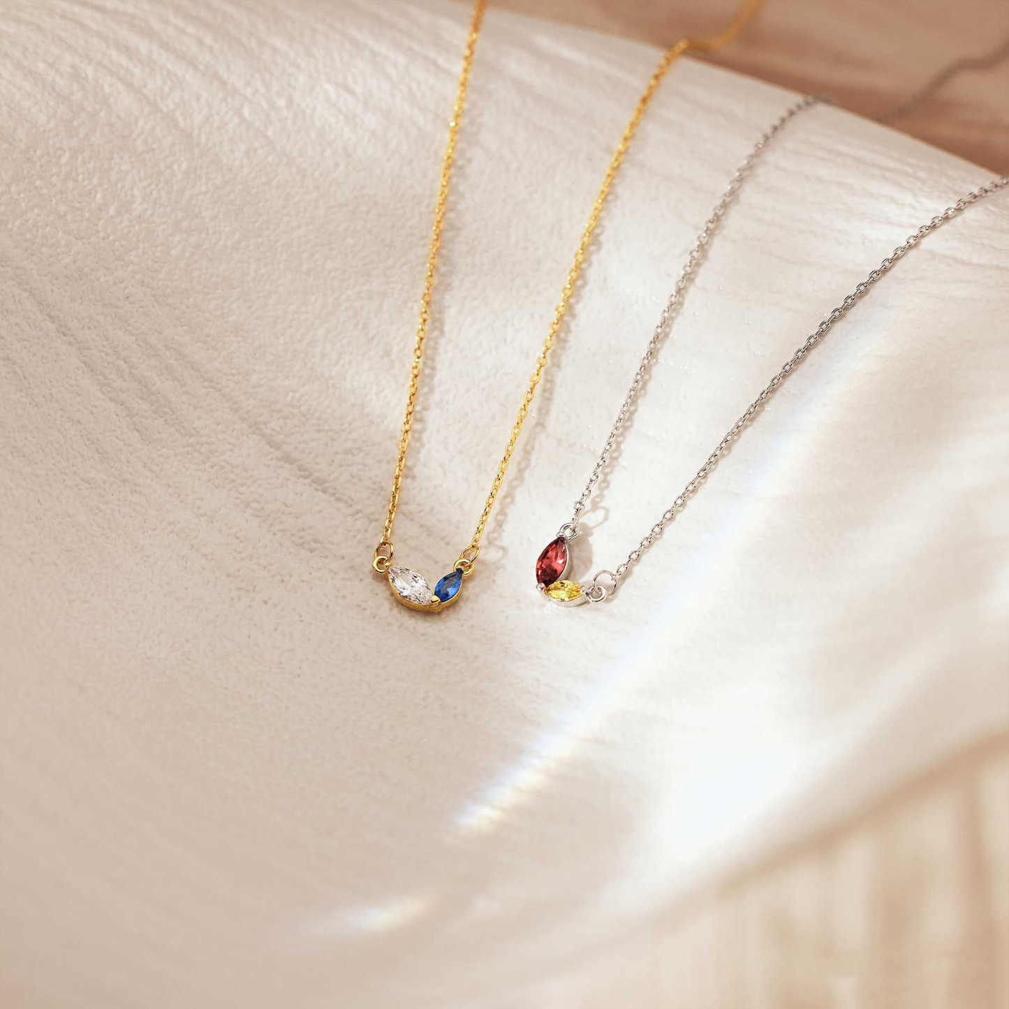 Custom Couple Birthstone Necklace for Women Personalized Family Gemstone Necklace with Marquise Stones Valentine's Day Gifts - namenecklace