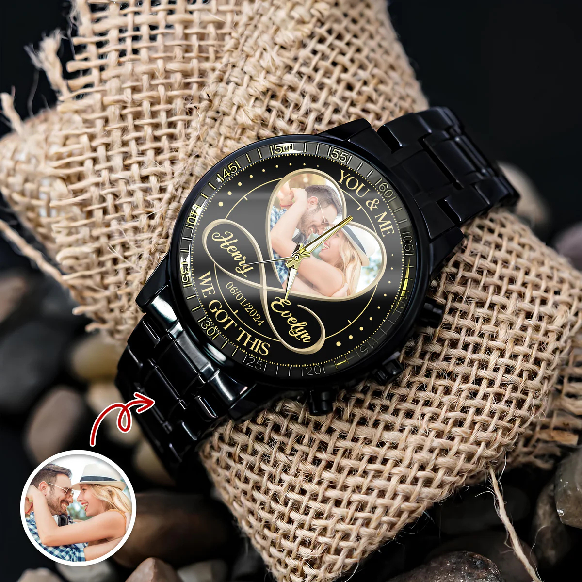 Custom Photo Mens Wrist Watch Personalized You and Me We Got This Watch Infinity Heart Wrist Watch Valentine's Day Gift for Him