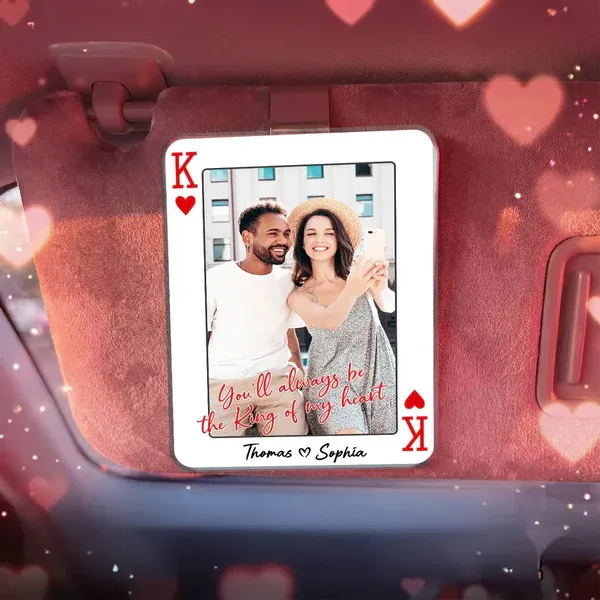 King/Queen Of My Heart Couple Custom Photo - Personalized Acrylic Car Visor - Valentine's Day Gift, Anniversary Gift For Him, For Her - namenecklace