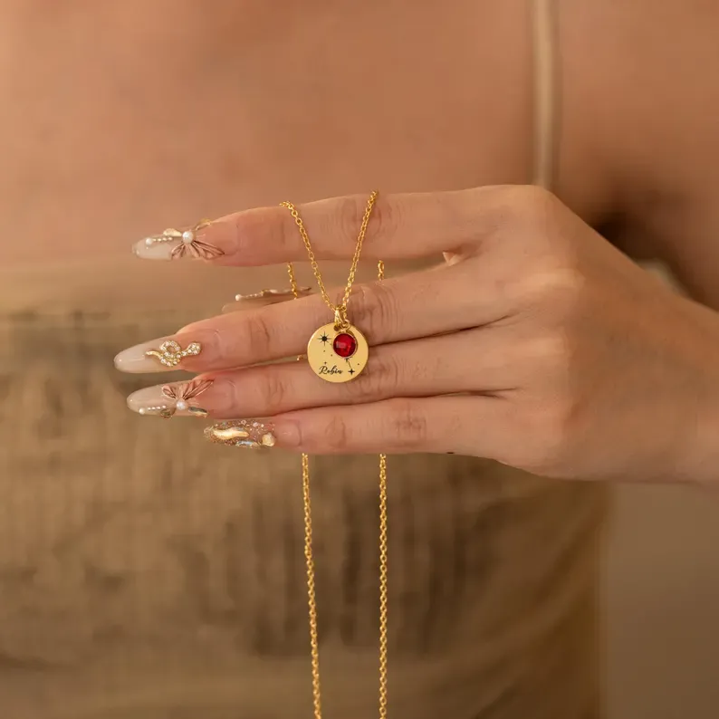 Personalized Zodiac Necklace with Birthstone, Dainty Constellation Jewelry, Custom Astrology Gift for Her, Minimalist Gold Finish Necklace