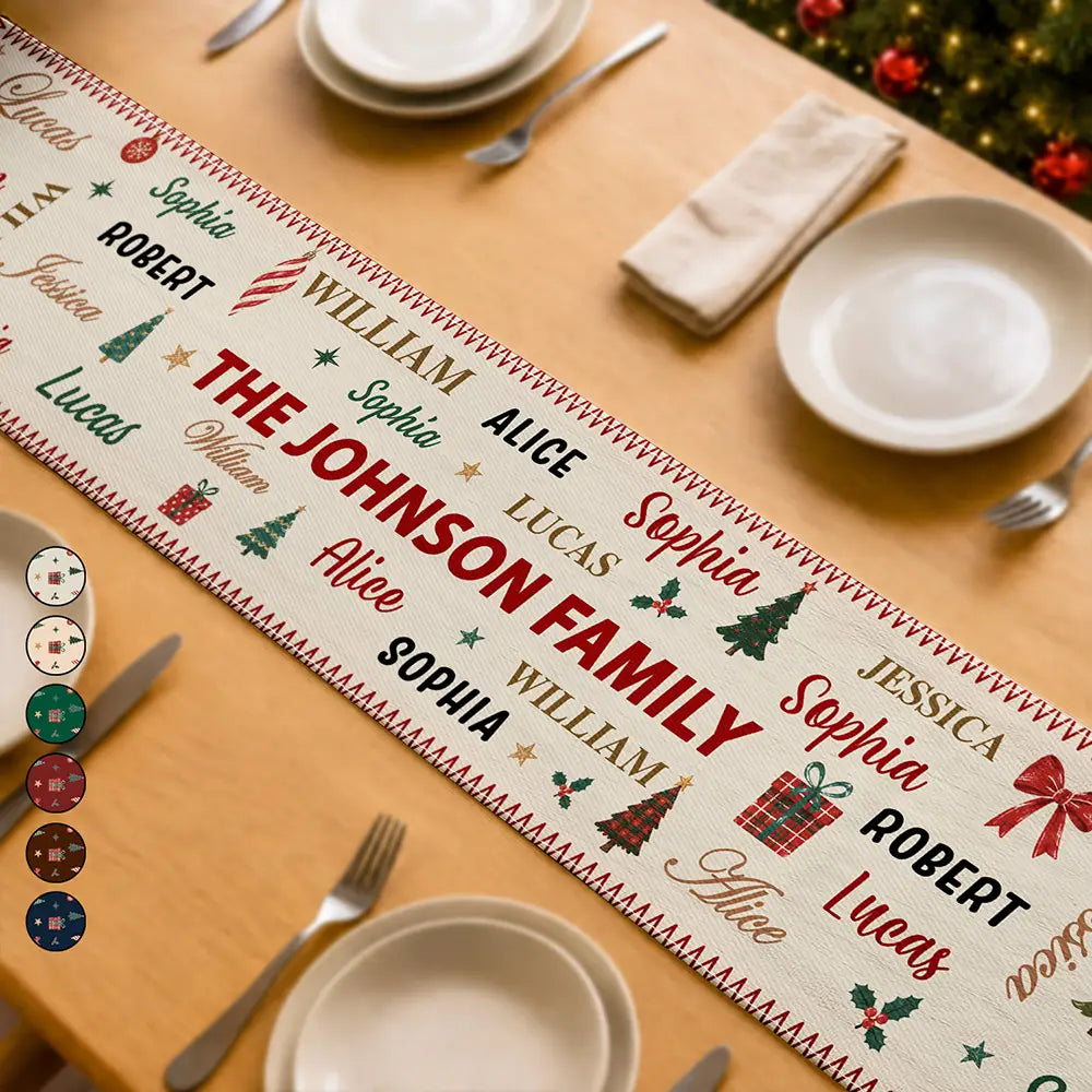 Custom Family Name Christmas Table Runner Personalized Holiday Table Linens Christmas Decor Gift for Family