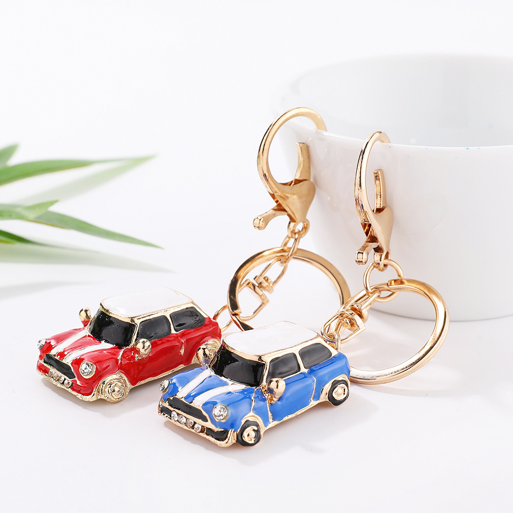 Mini Cooper Keychain Enamel Rhinestone Car Keychain Vintage Mini Car Keychain Enamel Rhinestone Key Ring Purse Charm