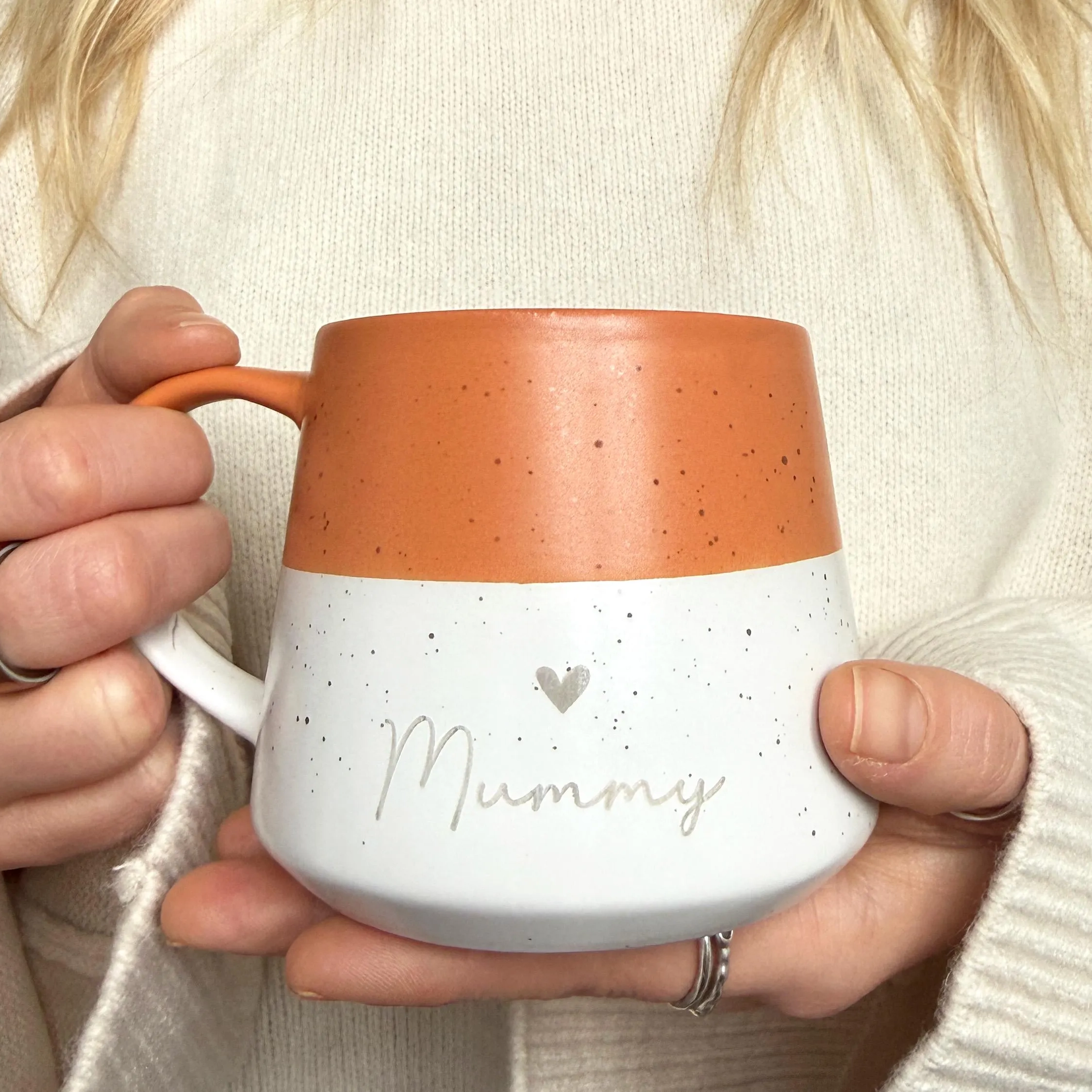 Personalized Heart Name Two Tone Speckled Mug Custom Name Heart Dip Glaze Coffee Cup Gift for Her