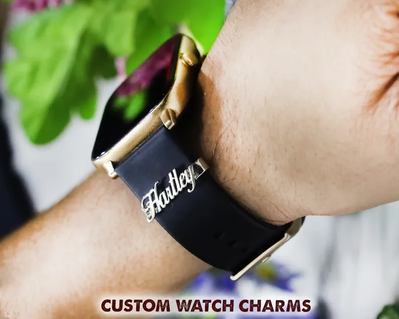 Personalized Apple Watch Charms - Watch Name Band - Watch Bar Name Charm - Rose Gold Silver Name Tag - Valentine's Day Gift - Gift for Her