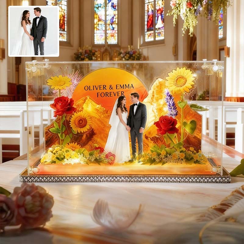 Custom Golden Mountain Sun Acrylic Wedding Photo Stand Multi Layer Acrylic Stand Eternal Love Photo Decoration