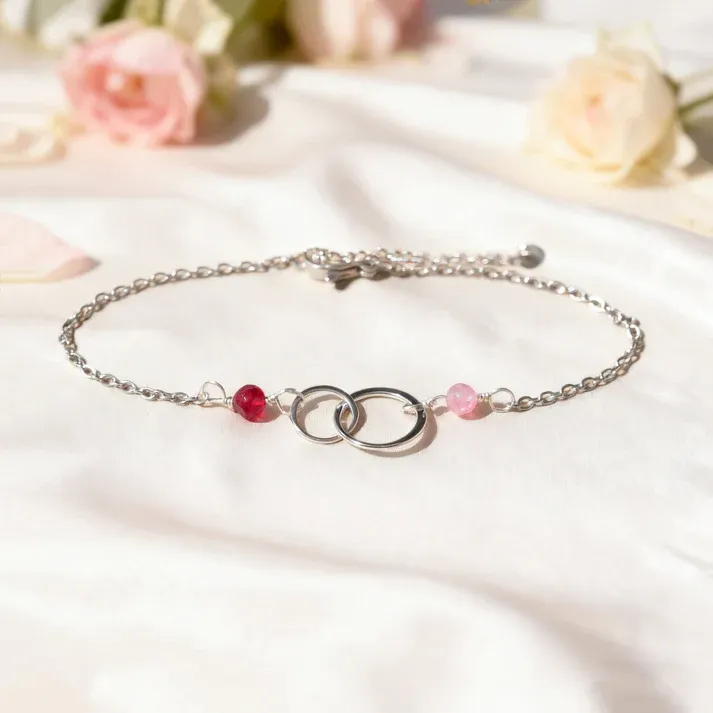Custom Mother & Daughter Heart Bracelet –  Personalized Birthstone Jewelry Gift for Mom and Daughter