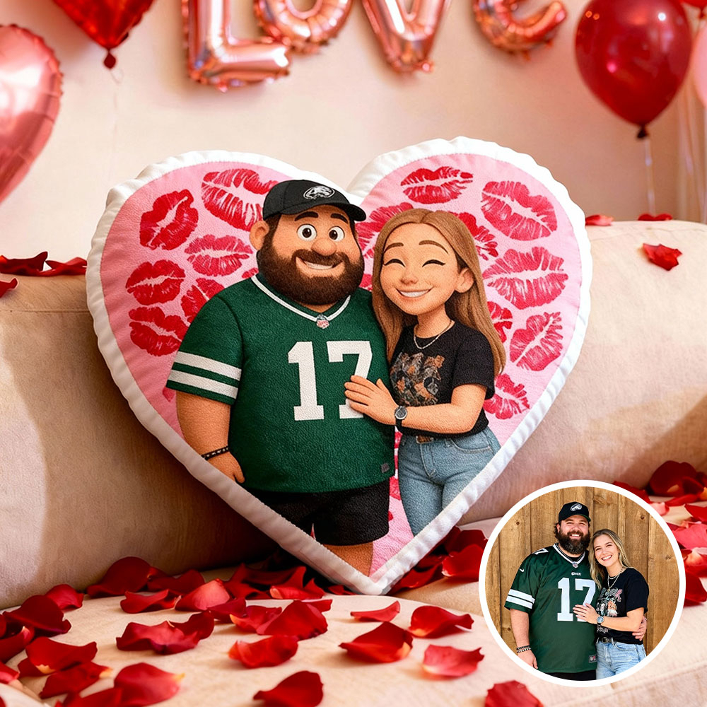Custom Couple Photo Pillow – Red Heart-shaped Personalized Pillows For Valentine’s Day Gifts - namenecklace