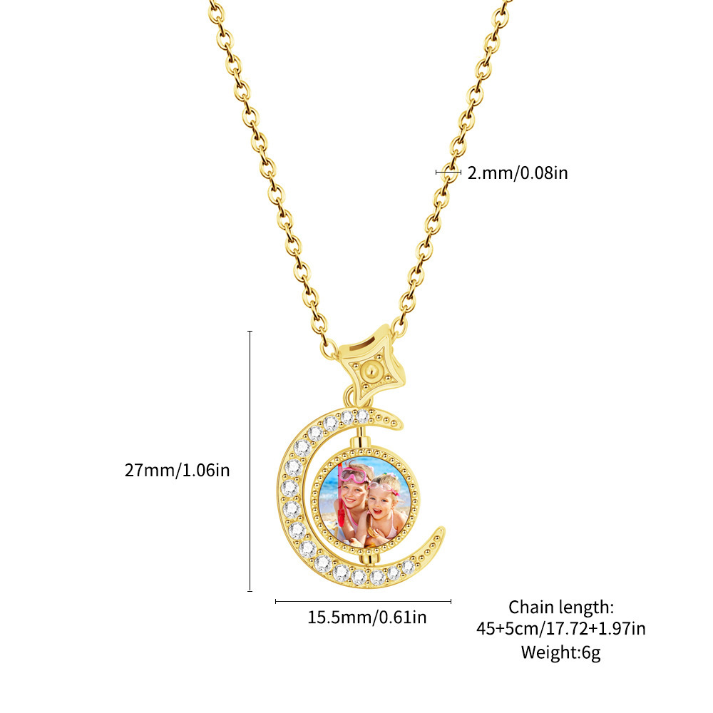 Personalized Moon & Sun Spinner Photo Necklace Custom Two-Photo Flip Necklace Celestial Photo Rotating Necklace Valentine's Day Gift for Her