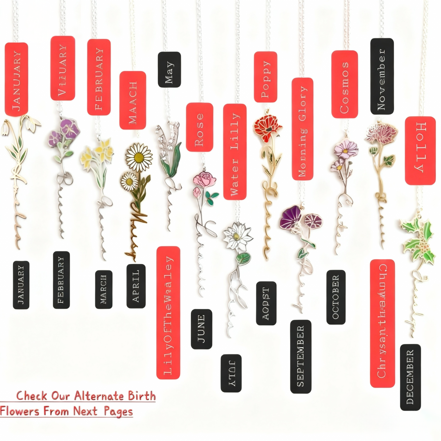 Personalized Birth Flower Name Necklace Custom Name Pendant Jewelry Minimalist Dainty Flower Name Necklace Gift for Her