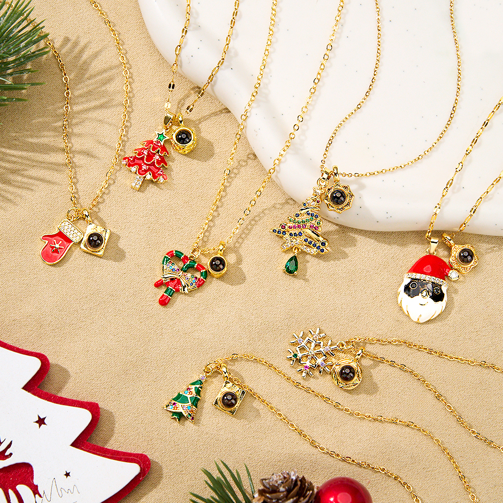 Custom Photo Projection Christmas Necklace Personalized Engraved Photo Christmas Projector Pendant Surprise Gifts for Her