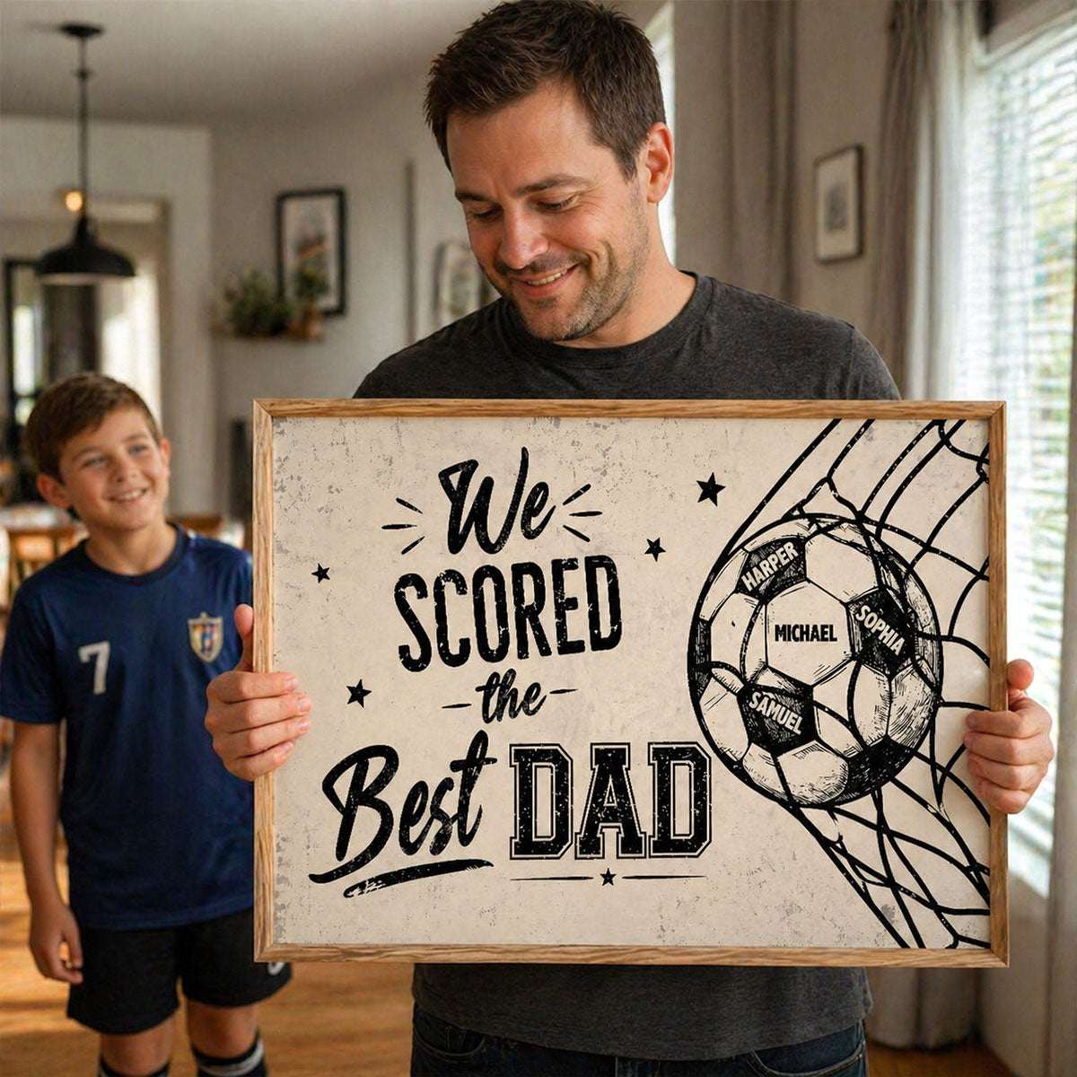 Personalized We Scored The Best Dad Soccer Poster Custom Kids Names Soccer Wall Art Father Day Gift for Soccer Dad