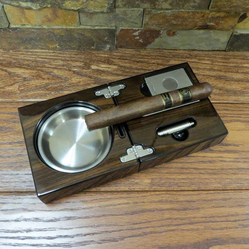 Personalized Cigar Ash tray Guillotine Cigar Cutter Gifts for men Grandfather Anniversary Custom Engraved Wedding Gift Father's Day