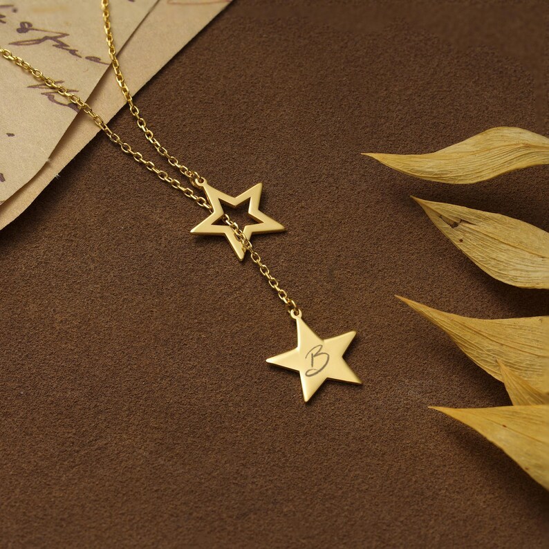 Personalized Initial Star Lariat Necklace Dainty Dangling Necklace for Women,  Custom Your Letter Star Necklace Mother's Day Gift