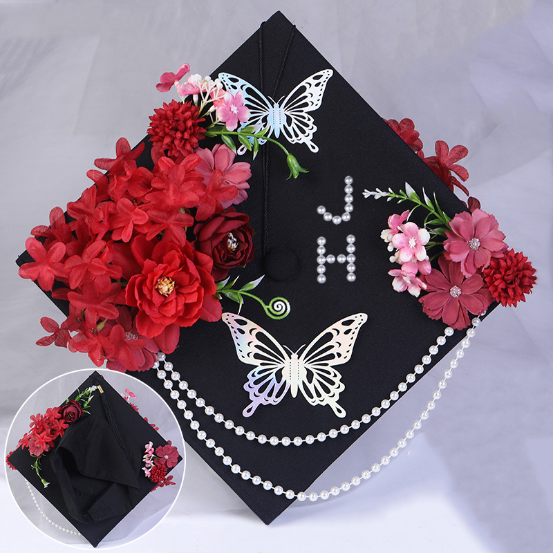 Personalized Name Floral Graduation Cap Custom Pearl Letter Mortarboard Topper Graduation Ceremony Gift for Students