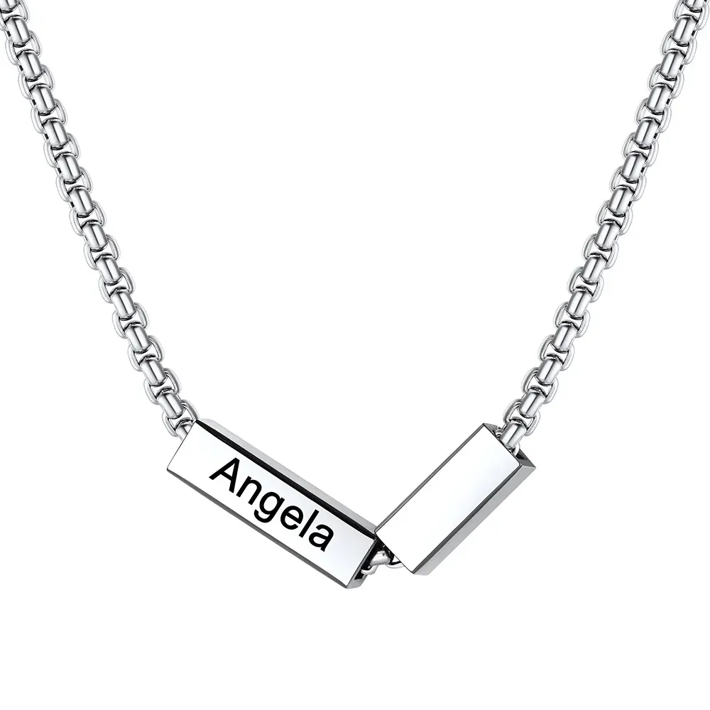 Custom  Minimal Four-Sided Bar Necklace - Personalized Long Bar Pendant