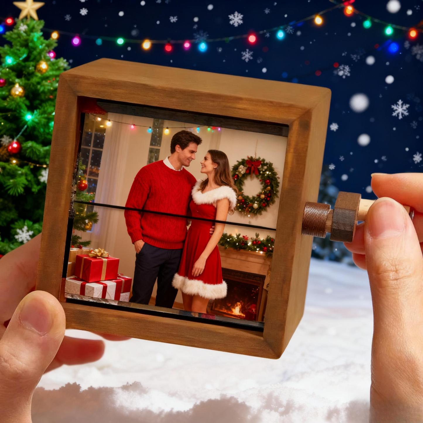 Custom Photo Flipbook Frame Animation Machine Mechanical Hand-cranked Flipbook Box with Light Black Walnut Christmas Gifts - namenecklace