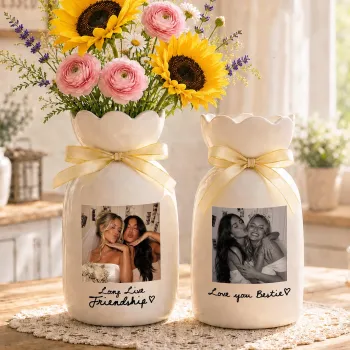 Personalized Bestie Photo Ceramic Flower Vase Custom Text Flower Pot Gift for Bestie