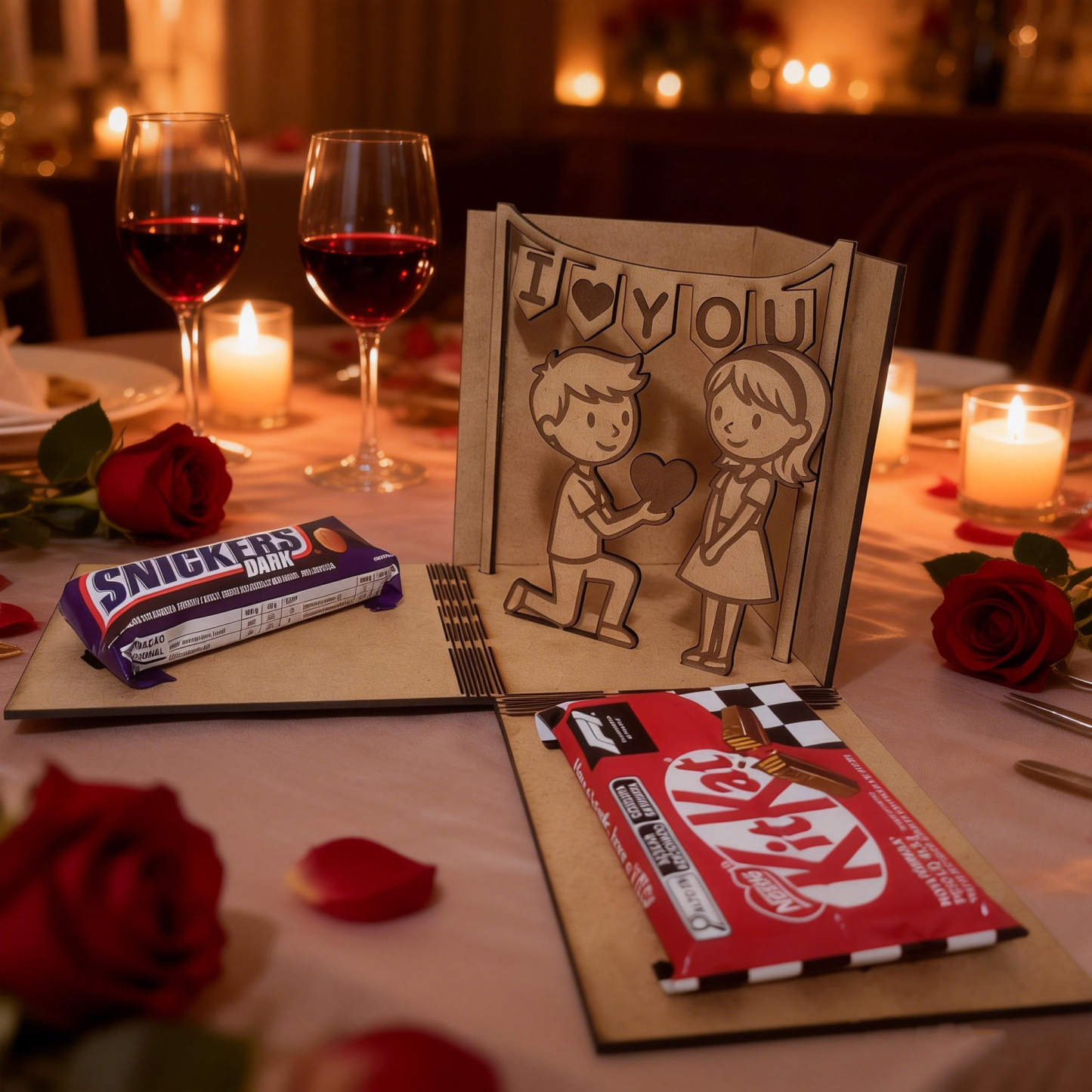 Valentine's Day Surprise Explosion Box with Wooden Figures Romantic Proposal Gift Box with Kneeling Couple Decor Anniversary Gift Box