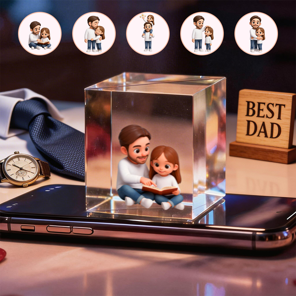 3D Cartoon Double-Person Lumina Boxes Hologram Video | Father's Day High-Transmittance Holographic Material Image Gift For DaD - namenecklace