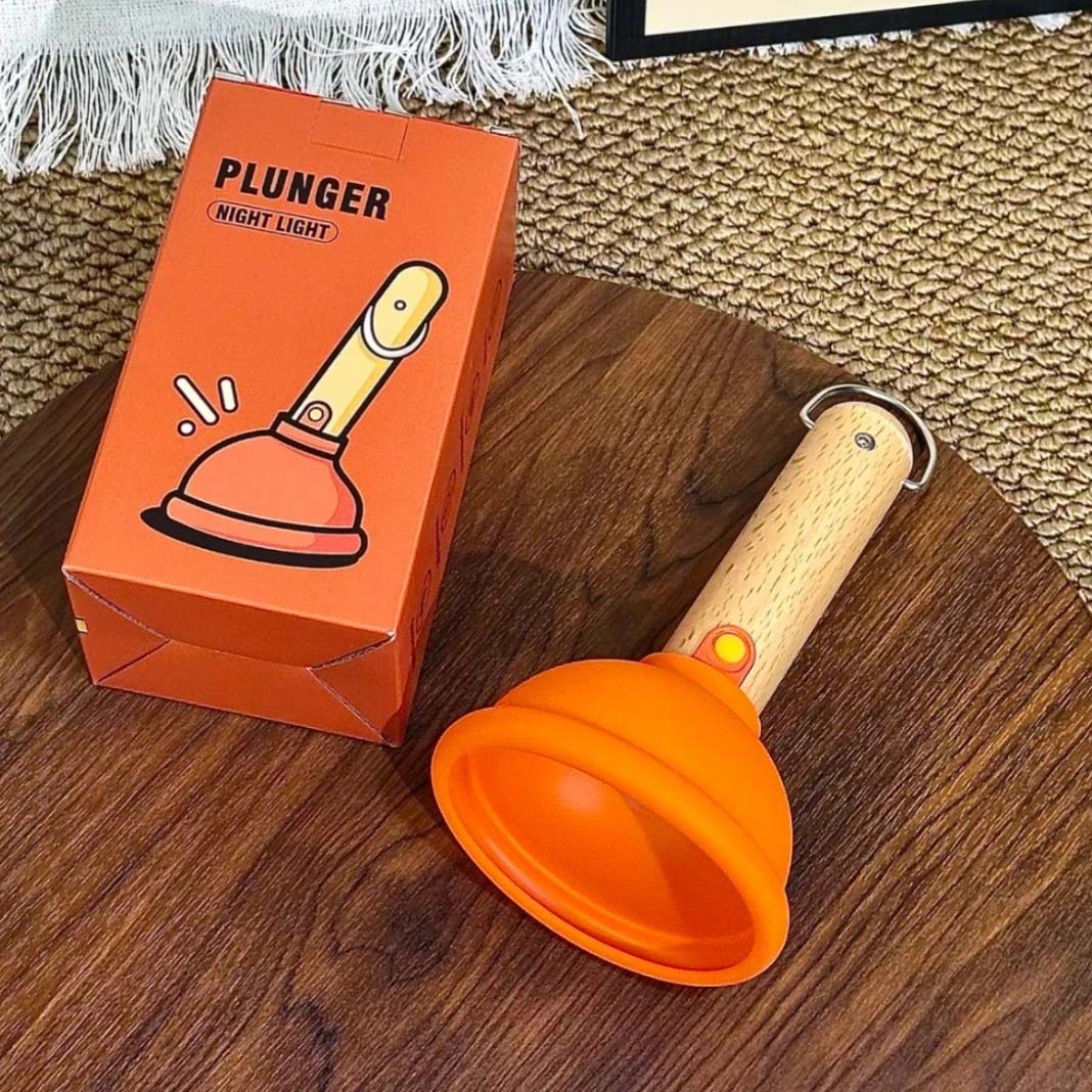 Toilet Plunger Night Light Funny Gag Gift Novelty Wooden Bedside Lamp Unique Silicone Night Light Weird Gift