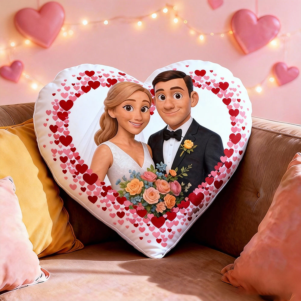 Custom Couple Photo Pillow – Red Heart-shaped Personalized Pillow For Valentine’s Day Gifts - namenecklace