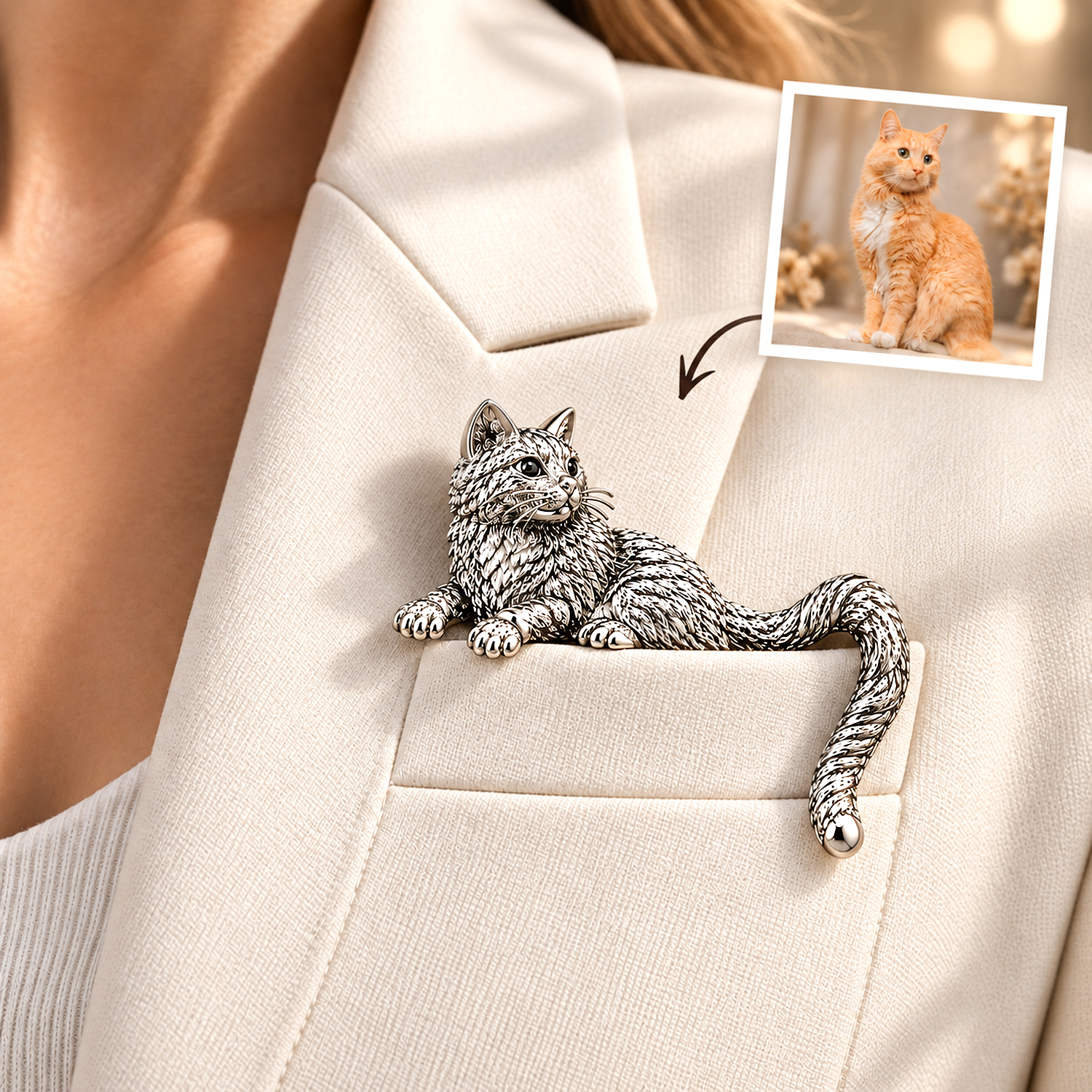 Personalized 925 Sterling Silver Custom 3D Pet Photo Brooch Sculpted Cat Dog Pin Jewelry Gift For Pet Lovers