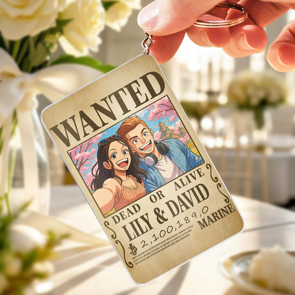 Custom Anime-Style Wanted Poster Keychain Personalized Wanted Poster Keychain Couple's Custom Bounty Poster Keychai