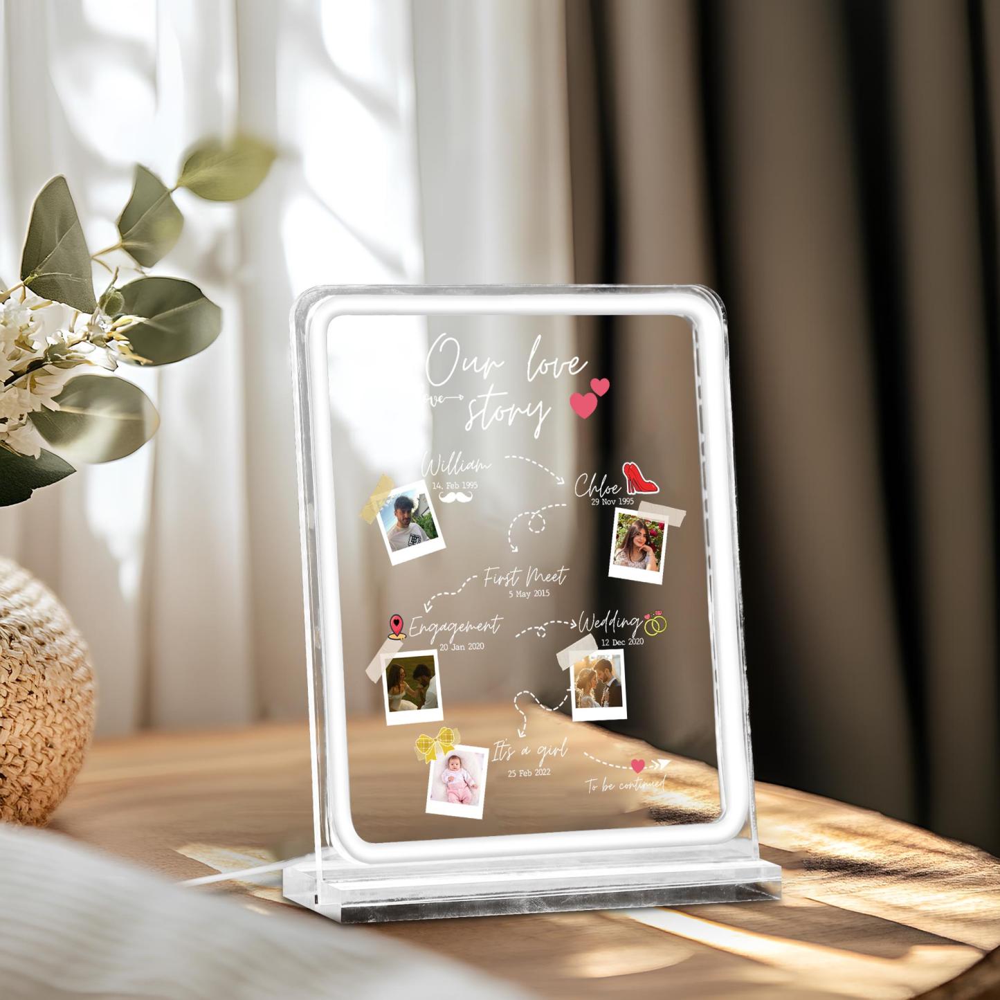 Personalized Our Love Story LED Acrylic Plaque Custom Timeline Milestone Anniversary Night Light Valentine's Day Gift