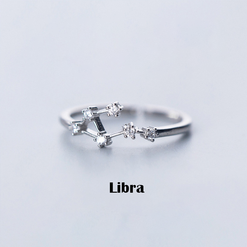 Adjustable Zodiac Constellation Ring - Silver Plated with Cubic Zirconia | Celestial Astrology Jewelry | Dainty Stacking Ring for Her