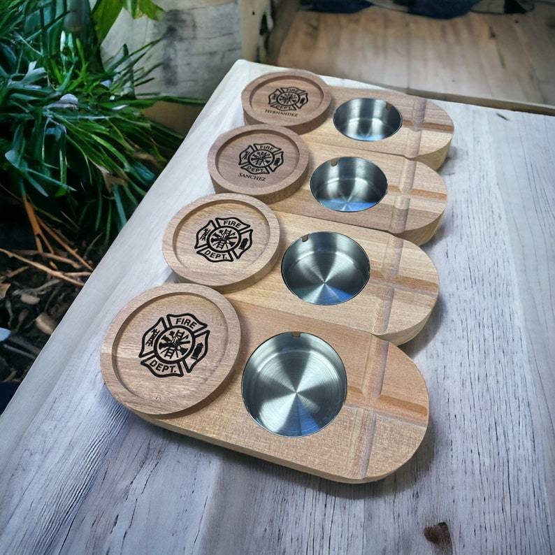 Custom Cigar Ashtray & Drink Coaster Combo Wooden Ashtray Bourbon Gifts Whiskey Gifts Cigar Holder Custom Coasters Gifts for Him