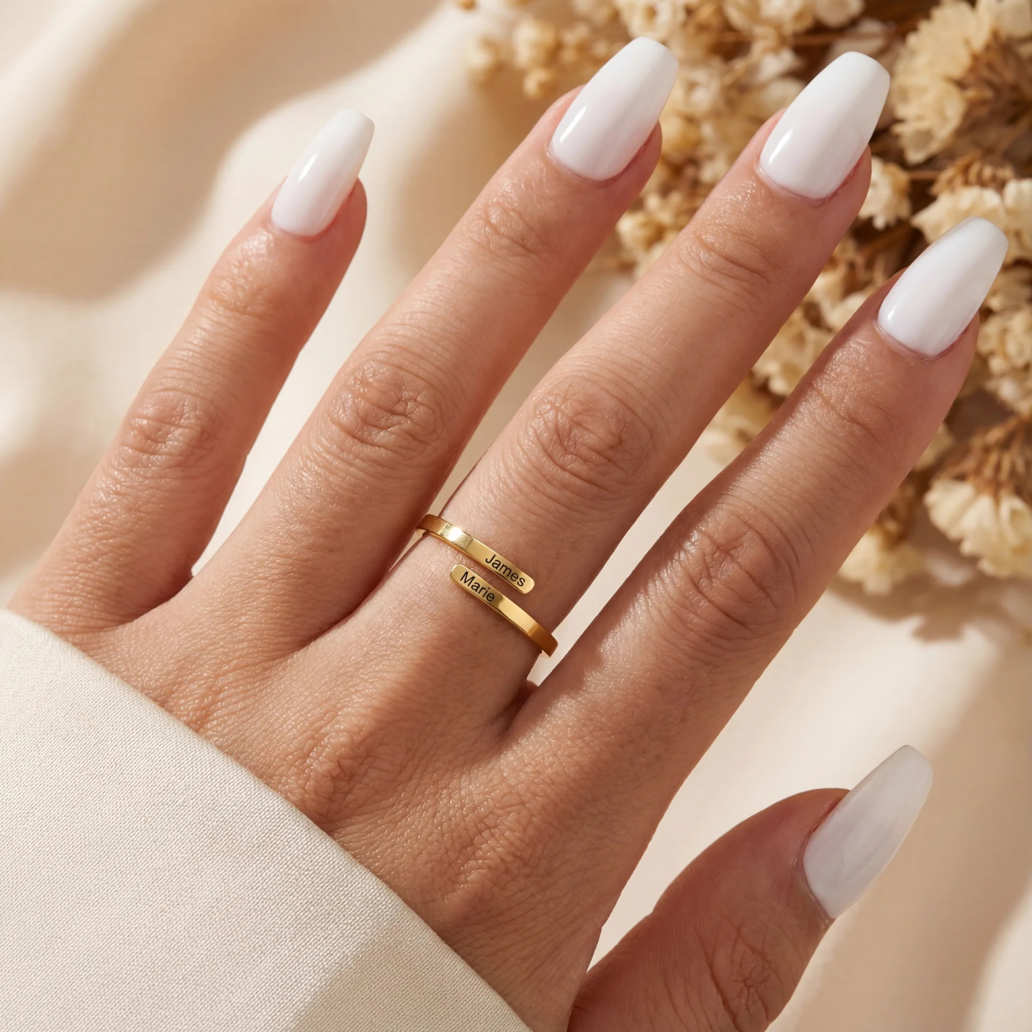 Valentine's Day Gift Personalized Adjustable Double Name Ring Custom Dual Soul Name Ring Couple's Nameplate Ring