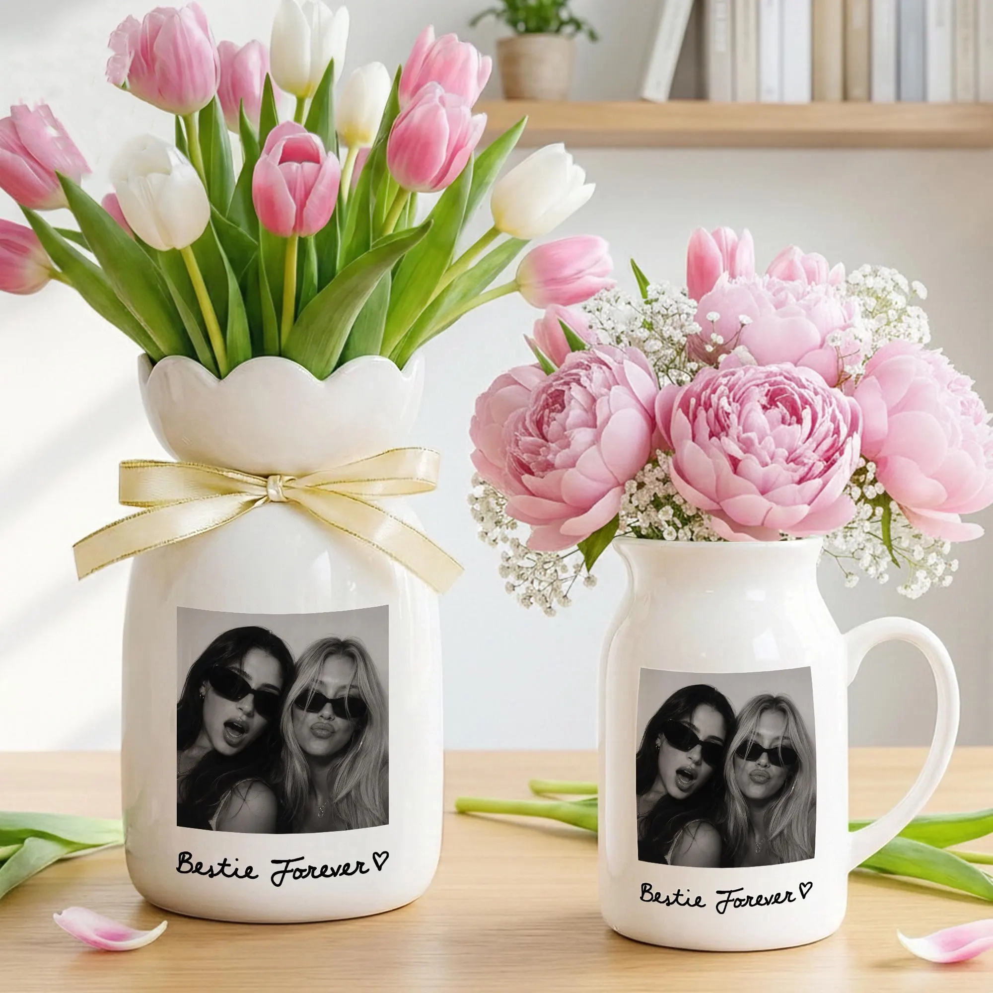 Personalized Bestie Photo Ceramic Flower Vase Custom Text Flower Pot Gift for Bestie