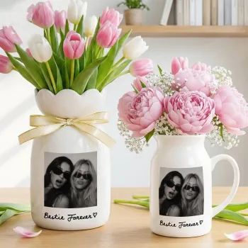Personalized Bestie Photo Ceramic Flower Vase Custom Text Flower Pot Gift for Bestie