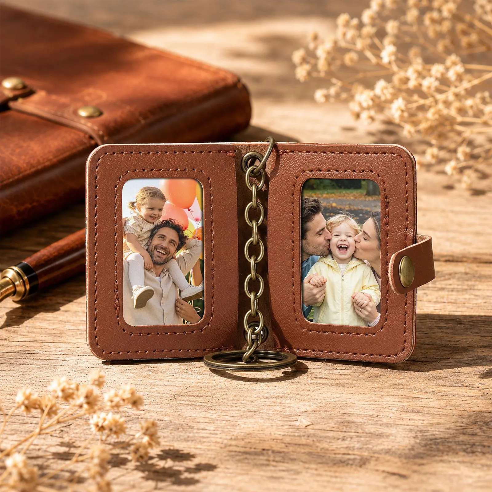 Personalized Mini Leather Photo Album Keychain Custom Photo Leather Keychain Mini Picture Holder Gift for Mom Dad