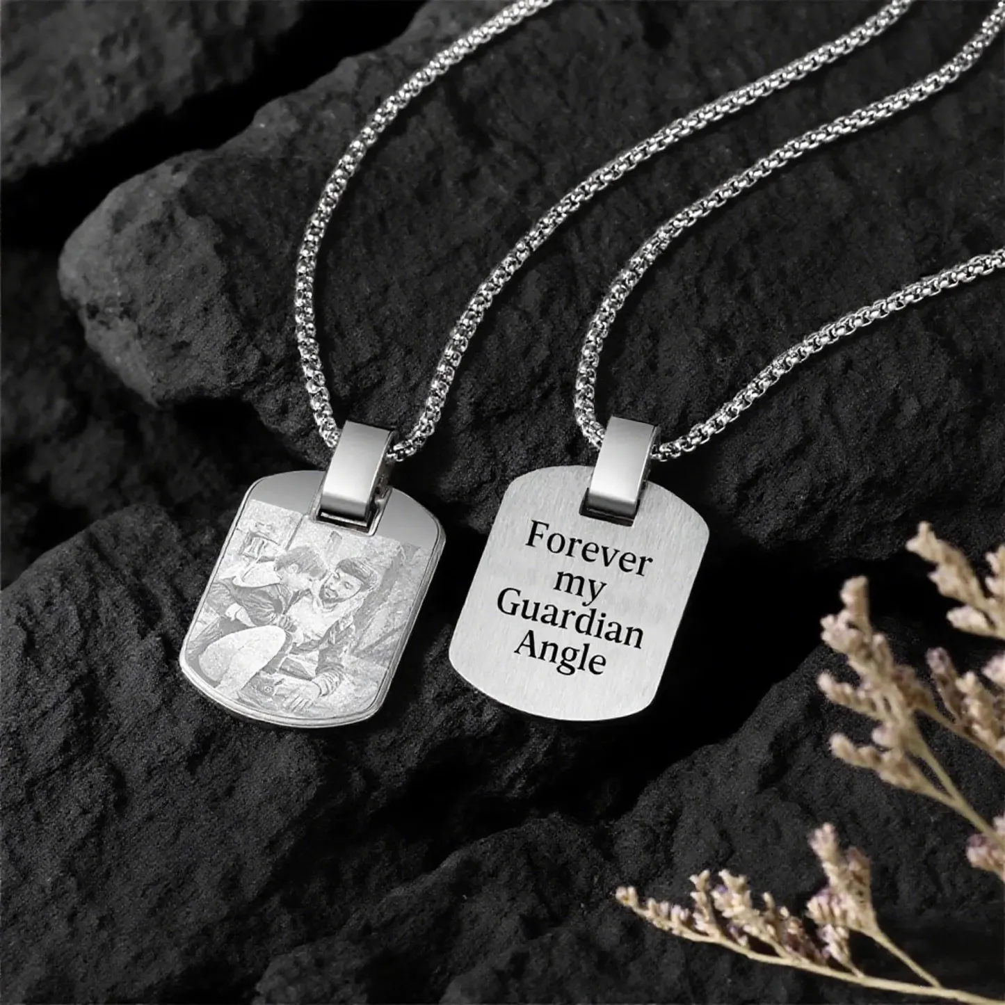 Custom Photo Tag Necklace Personalized Picture Pendant Memorial Jewelry Gift for Men Dad Boyfriend