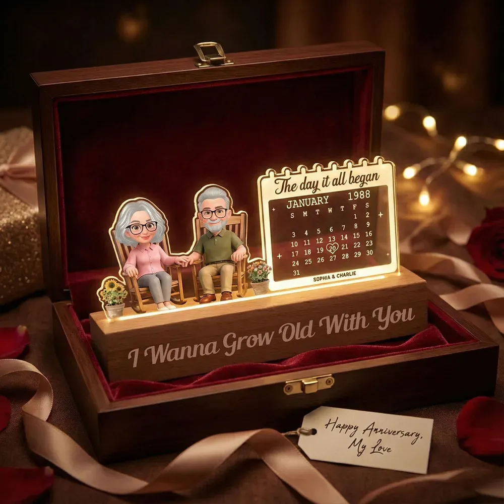 Personalized Couple Rocking Chair LED Night Light Custom Anniversary Date Calendar Acrylic Plaque Romantic Anniversary  Gift Valentine's Day Gifts