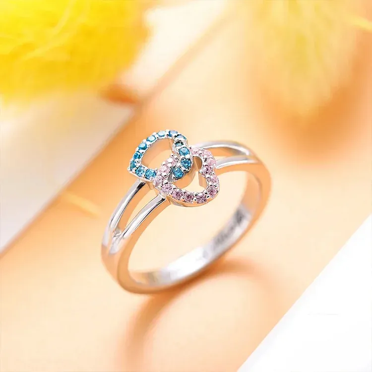 Personalized Mother & Daughter Double Heart Ring with Custom Birthstones – Forever Linked Family Jewelry