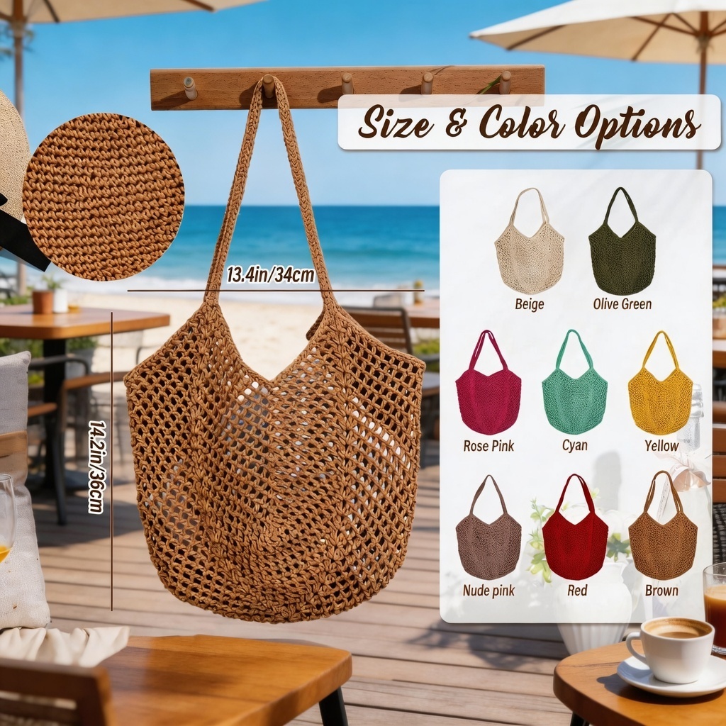 Personalized Crochet Beach Bag with Custom Name Monogrammed Straw Style Mesh Bag for Summer Vacation Hand Knit Name Tote Bag - namenecklace