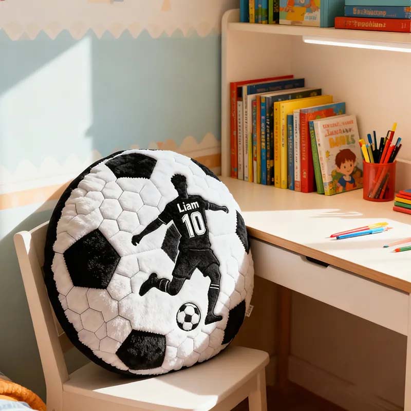Personalized Name and Number Soccer Pillow Custom Jersey Silhouette Sports Cushion Gift for Kids
