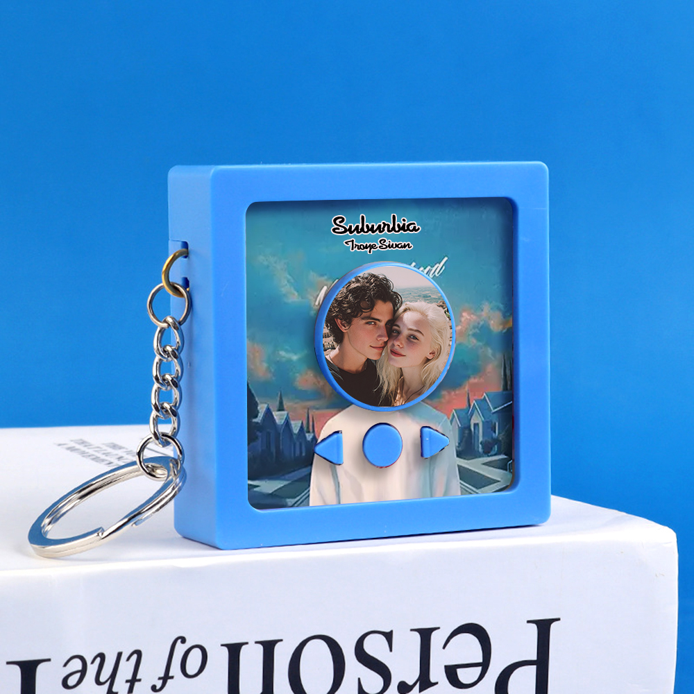 Personalized Photo Music Album Keychain Voice Recorder Custom Song Keychain with Picture and Album Art Mini Record Player Keychain