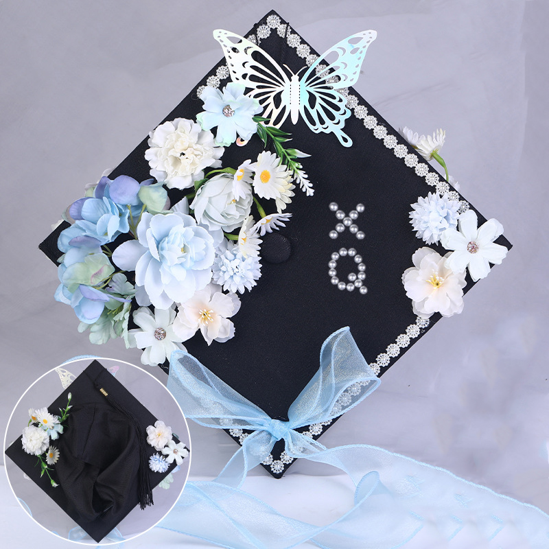 Personalized Name Floral Graduation Cap Custom Pearl Letter Mortarboard Topper Graduation Ceremony Gift for Students