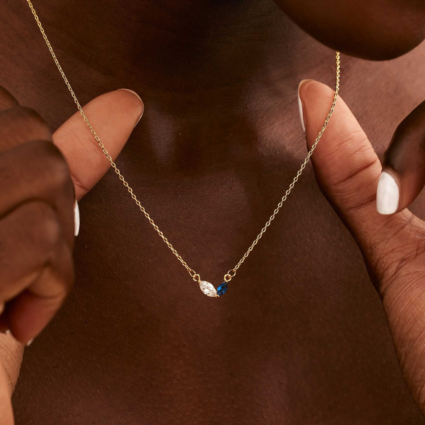 Custom Couple Birthstone Necklace for Women Personalized Family Gemstone Necklace with Marquise Stones Valentine's Day Gifts - namenecklace