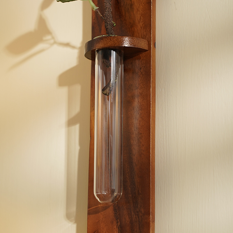 Wooden Wall Decor Vase – Nail-Free Hydroponic Tube Flower Holder for Hydroponic Plants & Flowers