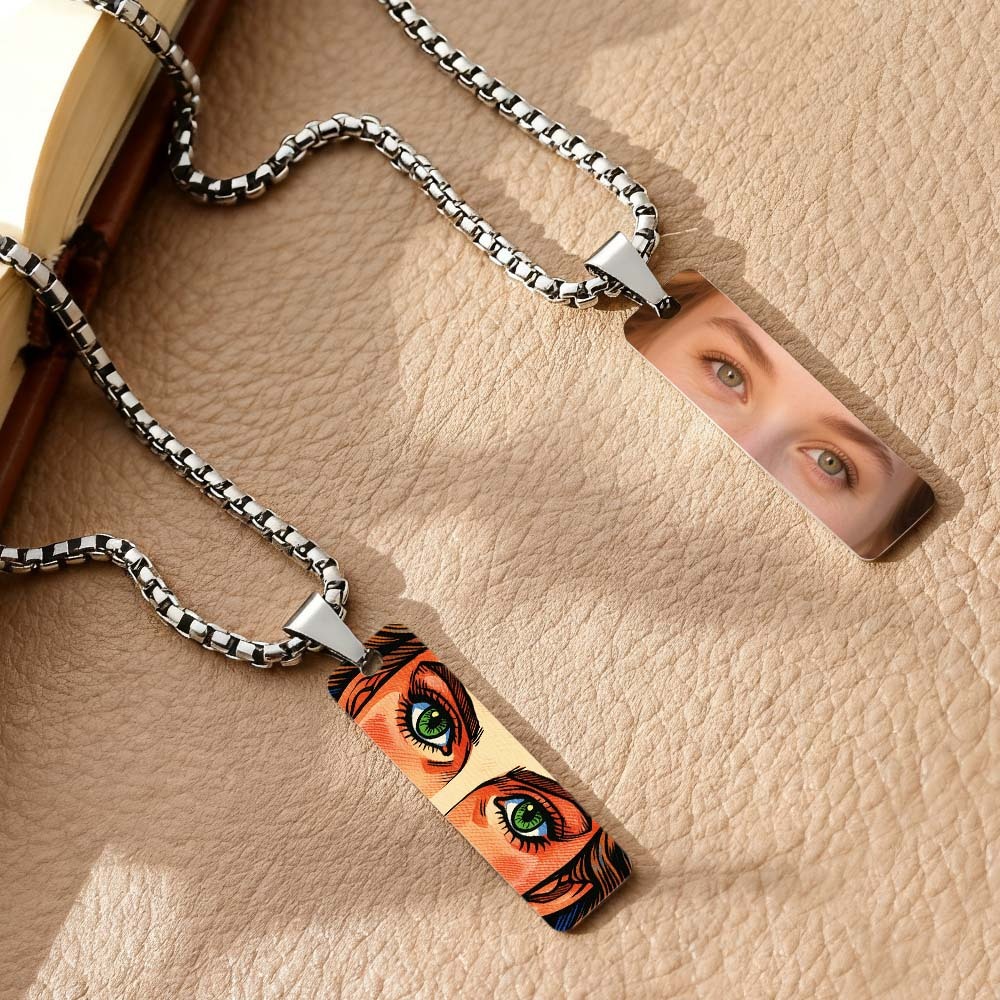 Custom Eye Photo Necklace Personalized Photo & Comic Style Eye Pendant Double Sided Photo Bar Pendant Gifts for Her